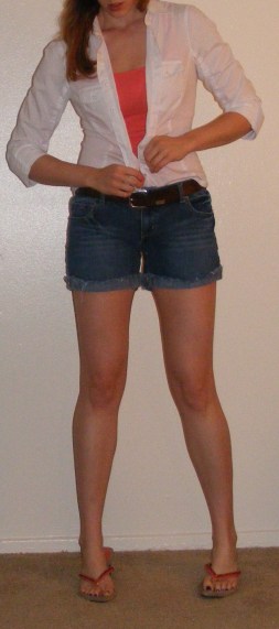 Denim Shorts & White Button-Up