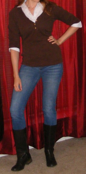 Faded Skinny Jeans & White Button-Up and Chocolate Shirt