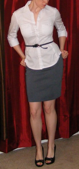 Grey Pencil Skirt & White Poplin