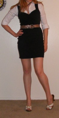 LBD & White Button-Up with Gold Belt