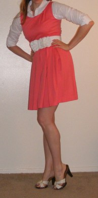 White Button-Up under Coral Dress