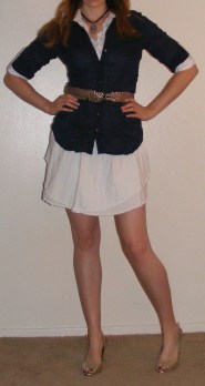 White Skirt, White Button-Up and Navy Button-Up