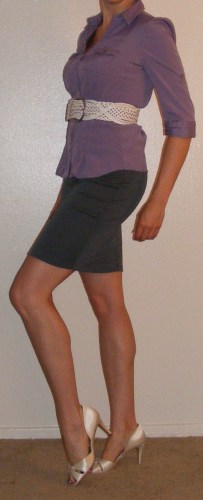Grey Pencil Skirt & Lavender Button-Up