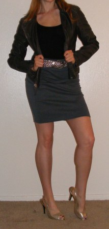 Grey Pencil Skirt & Motorcycle Jacket