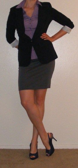 Grey Pencil Skirt & Navy Blazer