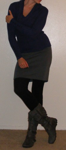 Grey Pencil Skirt & Navy Sweater