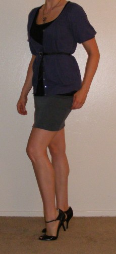 Grey Pencil Skirt & Purple Cartigan