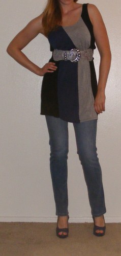 Faded Skinny Jeans & Blue Dress