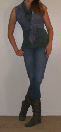 Faded Skinny Jeans & Green Tank