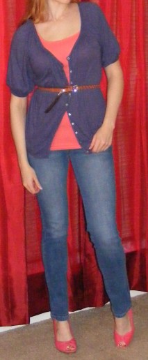 Faded Skinny Jeans & Purple Cartigan