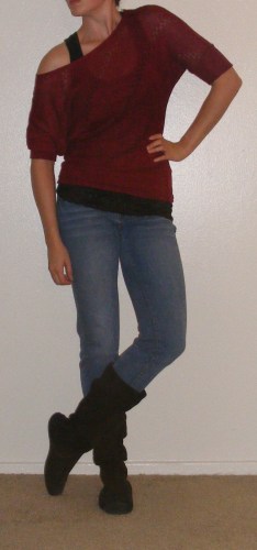 Faded Skinny Jeans & Red Slouchy Top