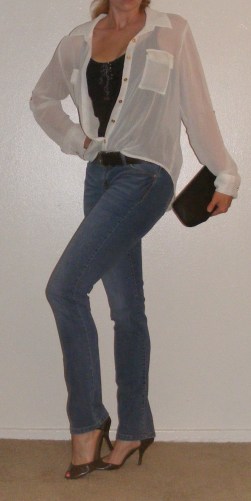 Faded Skinny Jeans & Slouchy White Button-Up