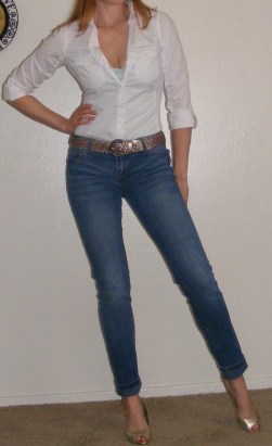 Faded Skinny Jeans & White Poplin