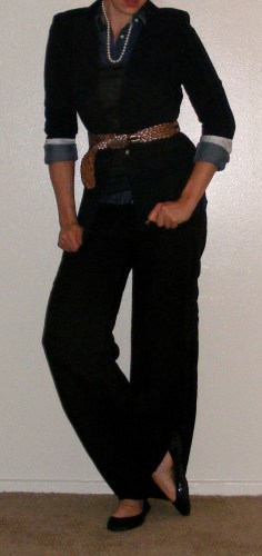 Navy Blazer, Chambray & Black Slacks