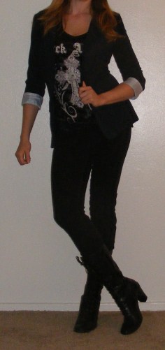 Navy Blazer, Graphic Tee & Black Pants