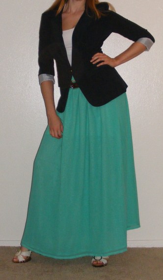 Navy Blazer & Teal Maxi Skirt