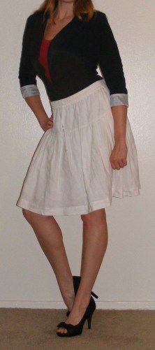 White Skirt & Tucked Navy Blazer